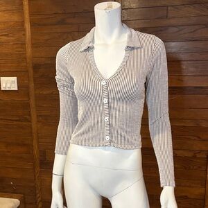 Caution To The Wind Monochrome Striped Button-Down Top